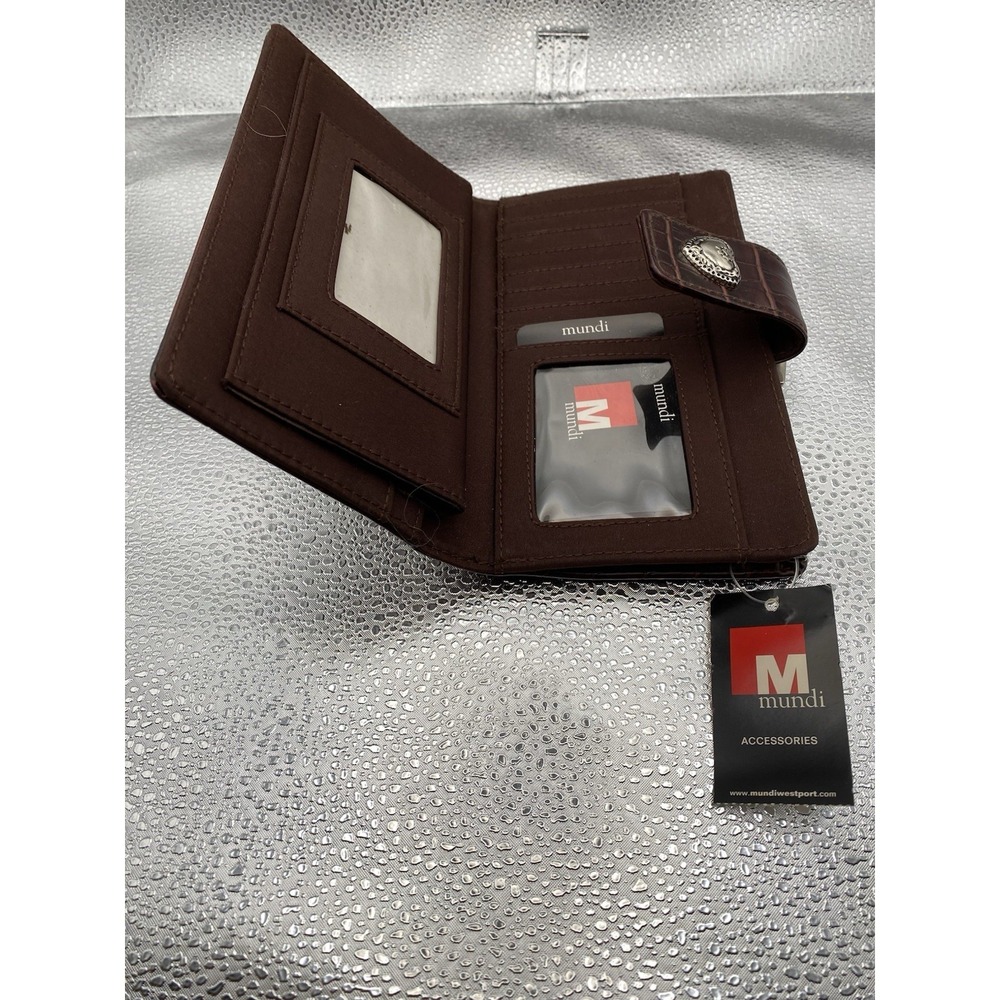 Mundi Brown Crocodile Heart Women's Wallet Clutch - Picture 4 of 5